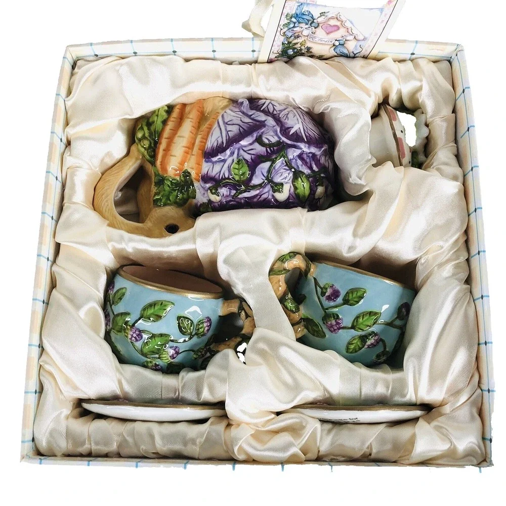 New Bunny Rabbit Teapot Teaset Child Silvestri Whispering Garden Collection Cups